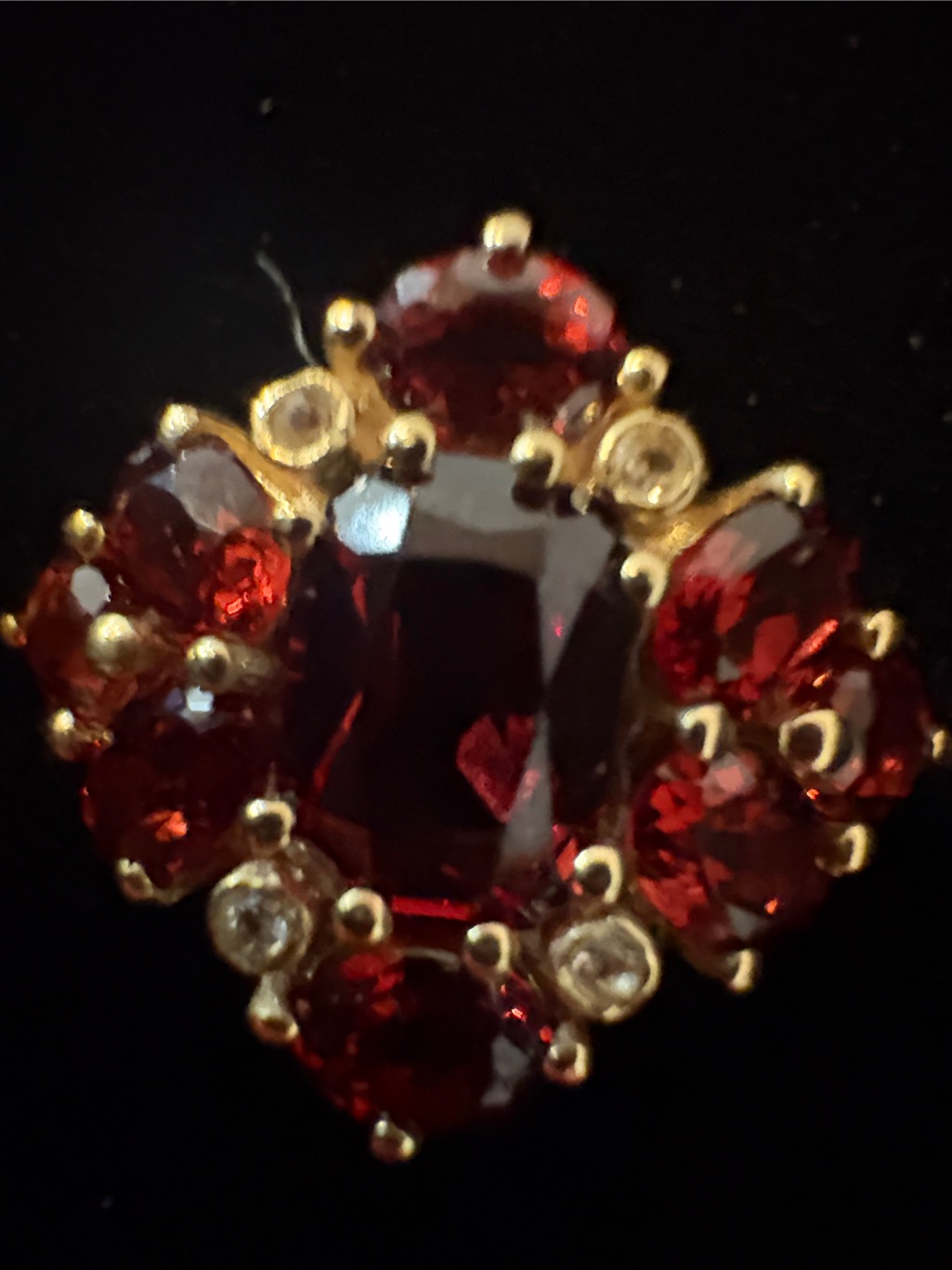 Brand New Size 7 Gold Plated 18k Genuine Gemstone Red Garnet Clusterring